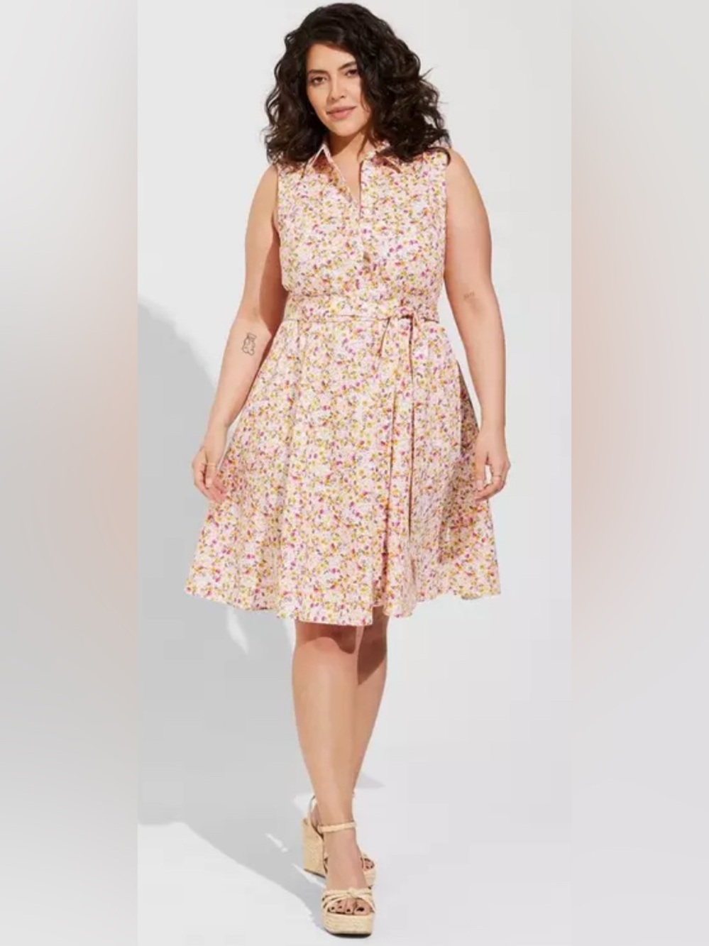 NWT Torrid 3 Sleeveless Pink Floral Fit-and-Flare Dress with Tie Waist